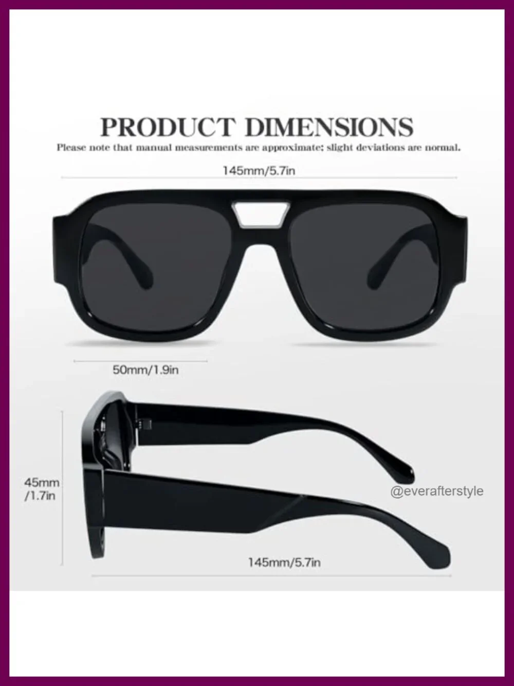 Oversized Square Aviator Sunglasses Retro 70s Chunky Frame UV Protection Unisex